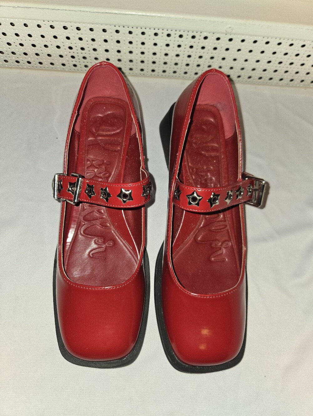 Red Mary Jane Flats with Star-Stud Buckle